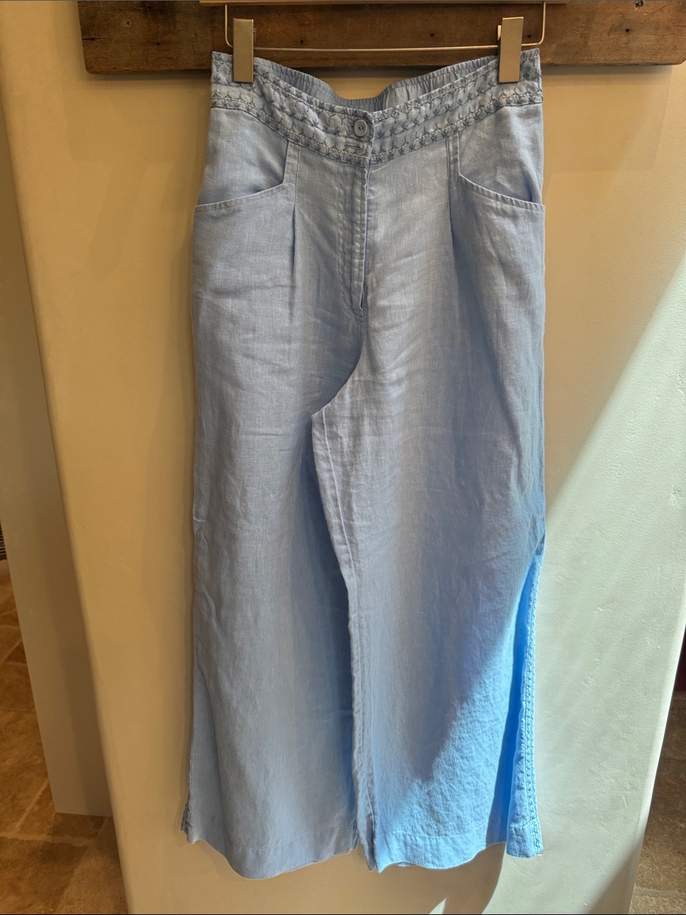 Johnny Was Light Blue Linen-Blend Wide Leg Pants